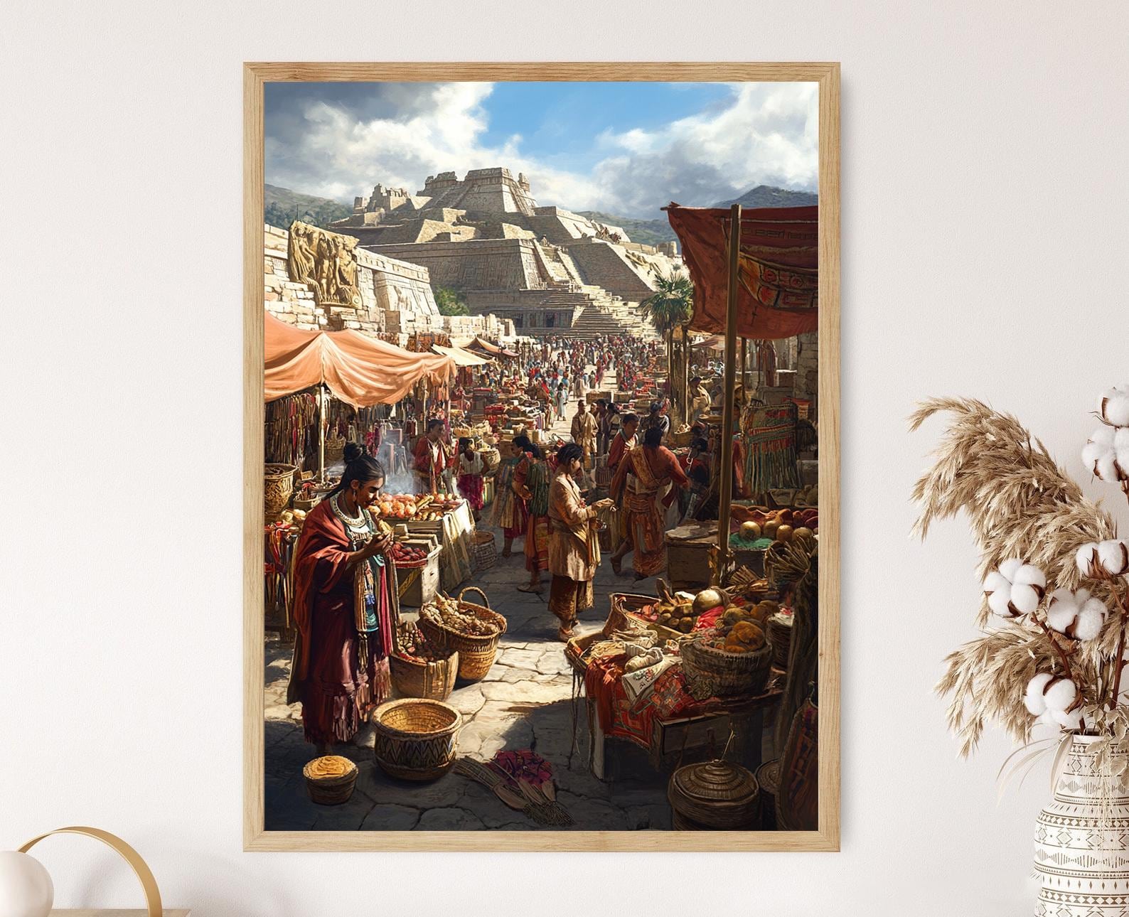 Aztec Marketplace Art Print, Bustling Tenochtitlan and Traditional ...