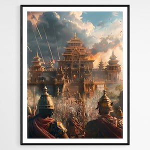 Illustration de l'empire Majapahit, impression d'art d'inspiration vintage, décoration d'intérieur du patrimoine culturel, cadeau de collection bien pensé