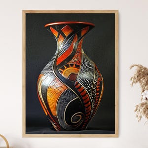 Zulu Pottery Art Print, African Ceramics Wall Decor, Ethnic Tribal Artwork, South African Culture, Colorful Indigenous Pottery Illustration