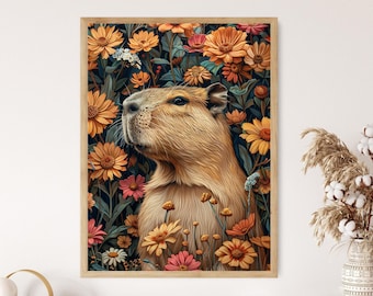 Capybara Stickerei: Lebendige Wildtiere Wanddekoration