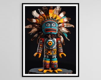 ホピ族のカチナ人形のアートプリント、ネイティブアメリカン、自然の