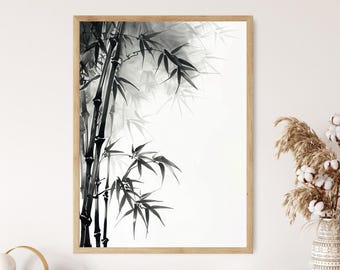 墨絵竹林：日本の水墨画、優雅な壁アート - Etsy 日本