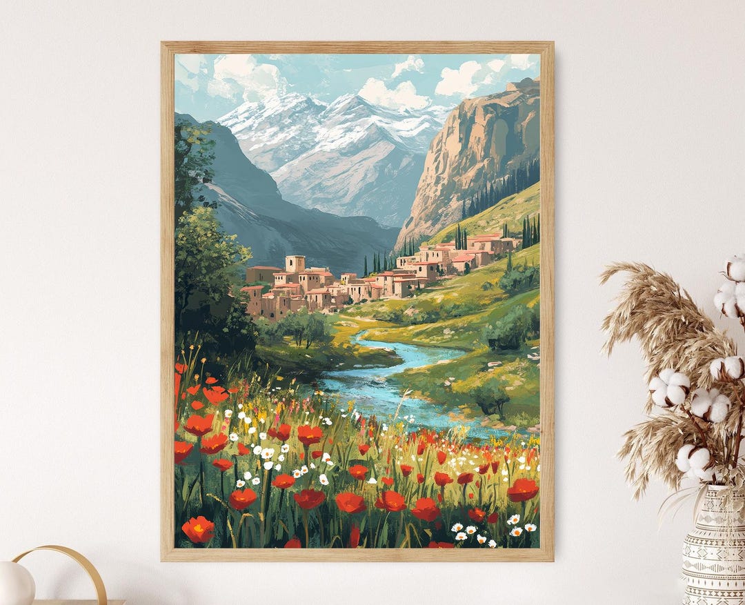 Kurdish Village Art Print: Wildflower Landscape, Zagros Mountains