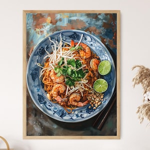 Elegant Pad Thai Art, Traditional Thai Noodles Painting, Thai Restaurant Decor, Food Lover Gift, Culinary Artwork, Traditional Thai Poster