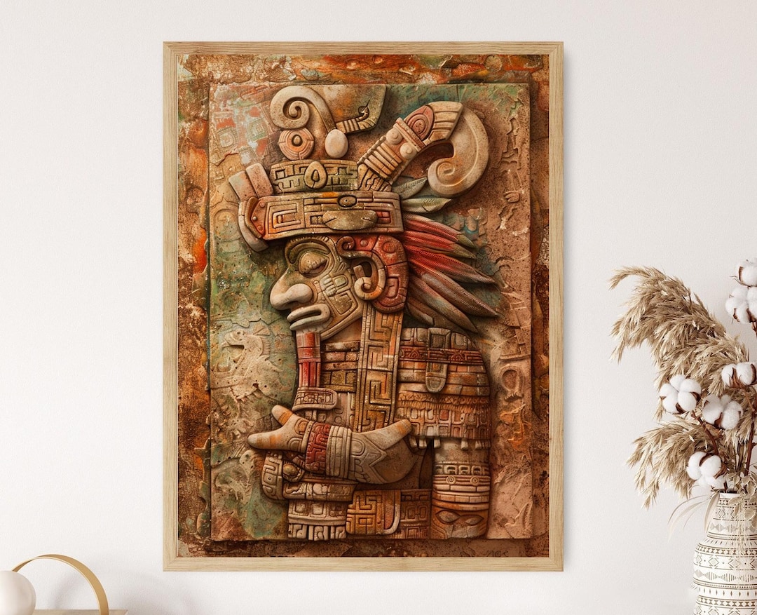 大型50cm マヤ文明風 壁掛けレリーフ メキシコ民芸 民族アート マヤのアートプリント：精巧な古代文明の壁装飾 - Etsy 日本