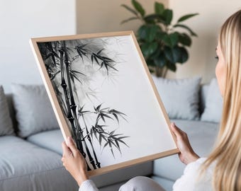 墨絵竹林：日本の水墨画、優雅な壁アート - Etsy 日本