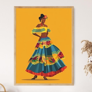 Art de la mode culturelle portoricaine, robe bomba, impression d&#39;illustration chic