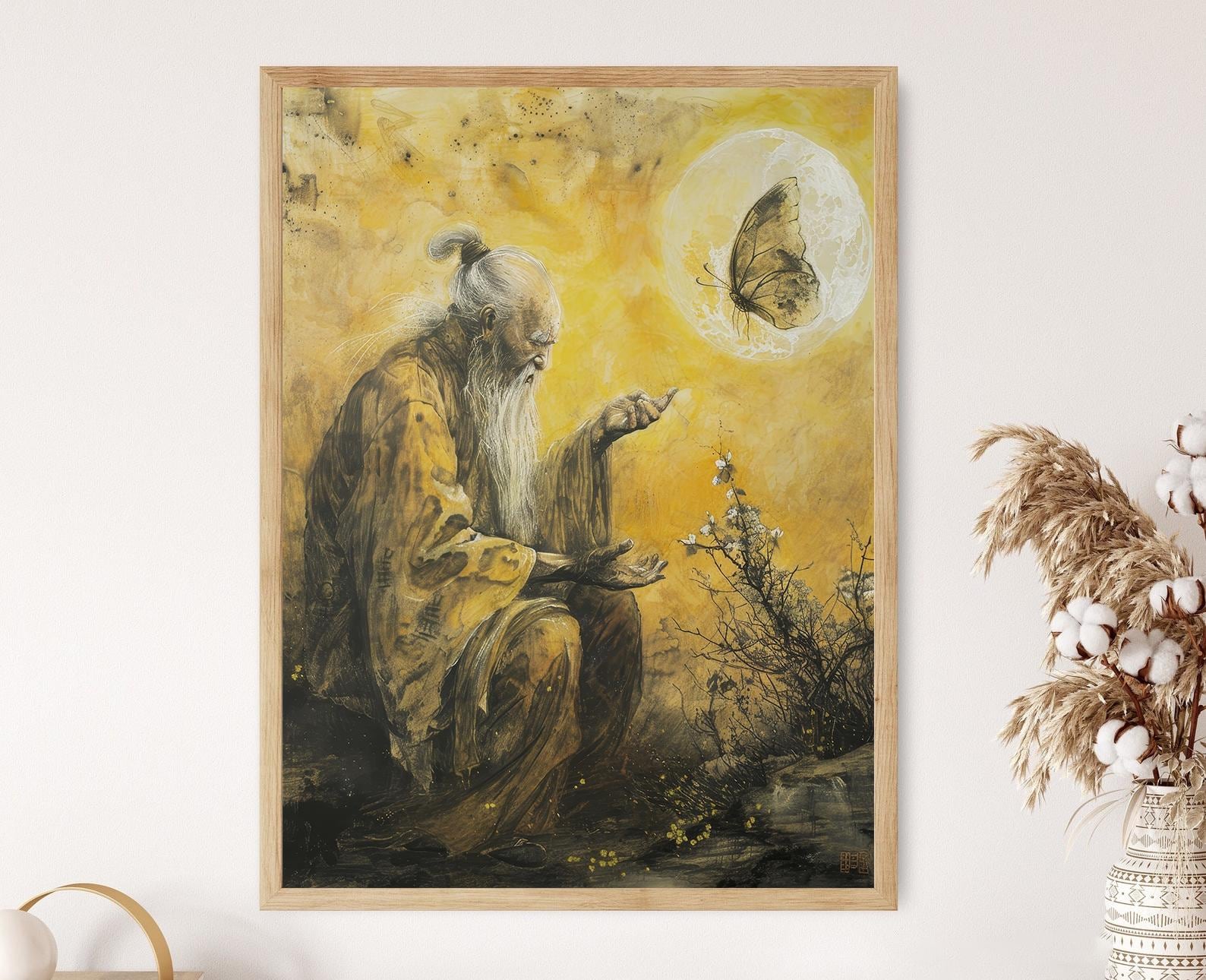 Zhuang Zhou Inspired Taoist Art, Serene Ink Painting, Spiritual Wall Decor, Unique Housewarming Gift