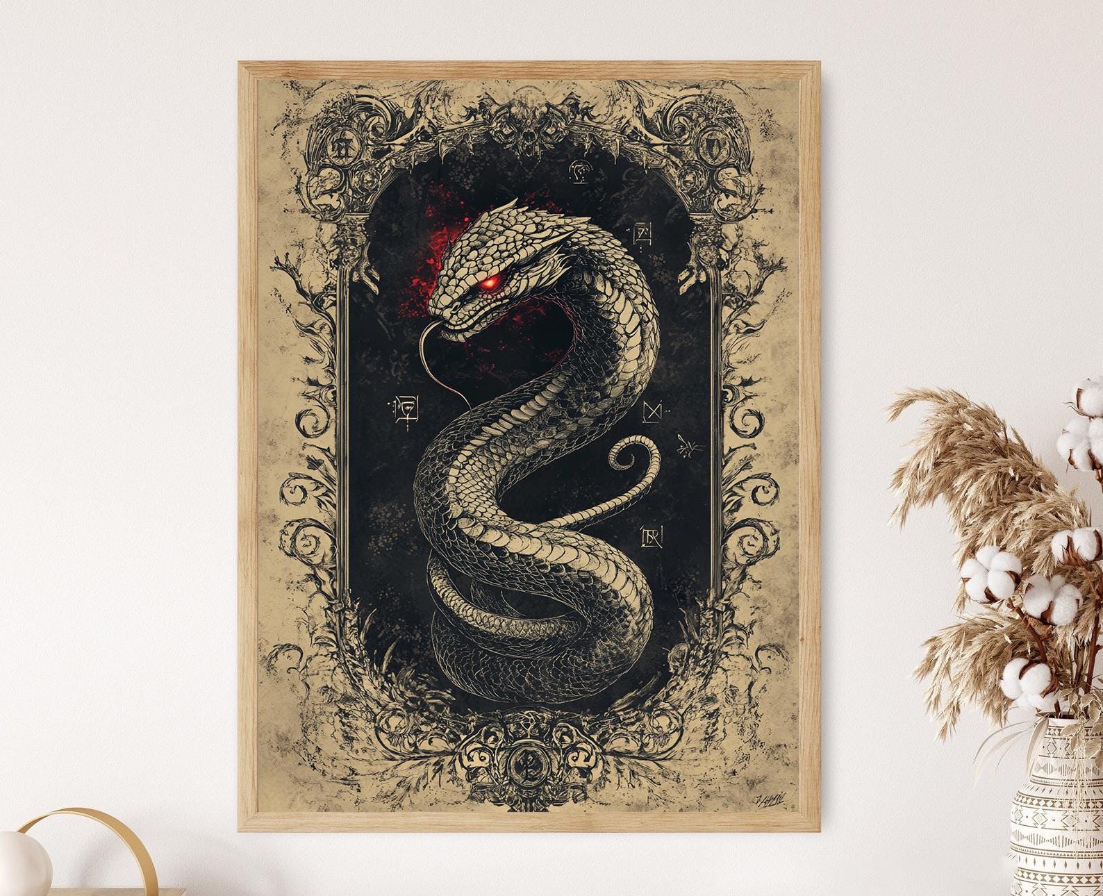 【原画】『猫の町の住民』ファンタジー　ゴシック　中世　絵画　アンティーク バジリスクの動物寓話イラスト、ゴシック中世ファンタジー