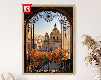 メキシコの太陽と月のアートプリント：カラフルな天体フォークアート