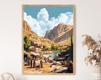Kurdish Landscape Print: Zagros Mountain Art, Vibrant Cultural