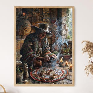 Andean Shaman Art, Peruvian Ceremony Print, Peru Heritage Art Print, Elegant Wall Decor