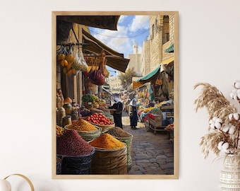 Ramallah Marketplace Art Print, Fresh Produce and Spices, Palestinian Culture