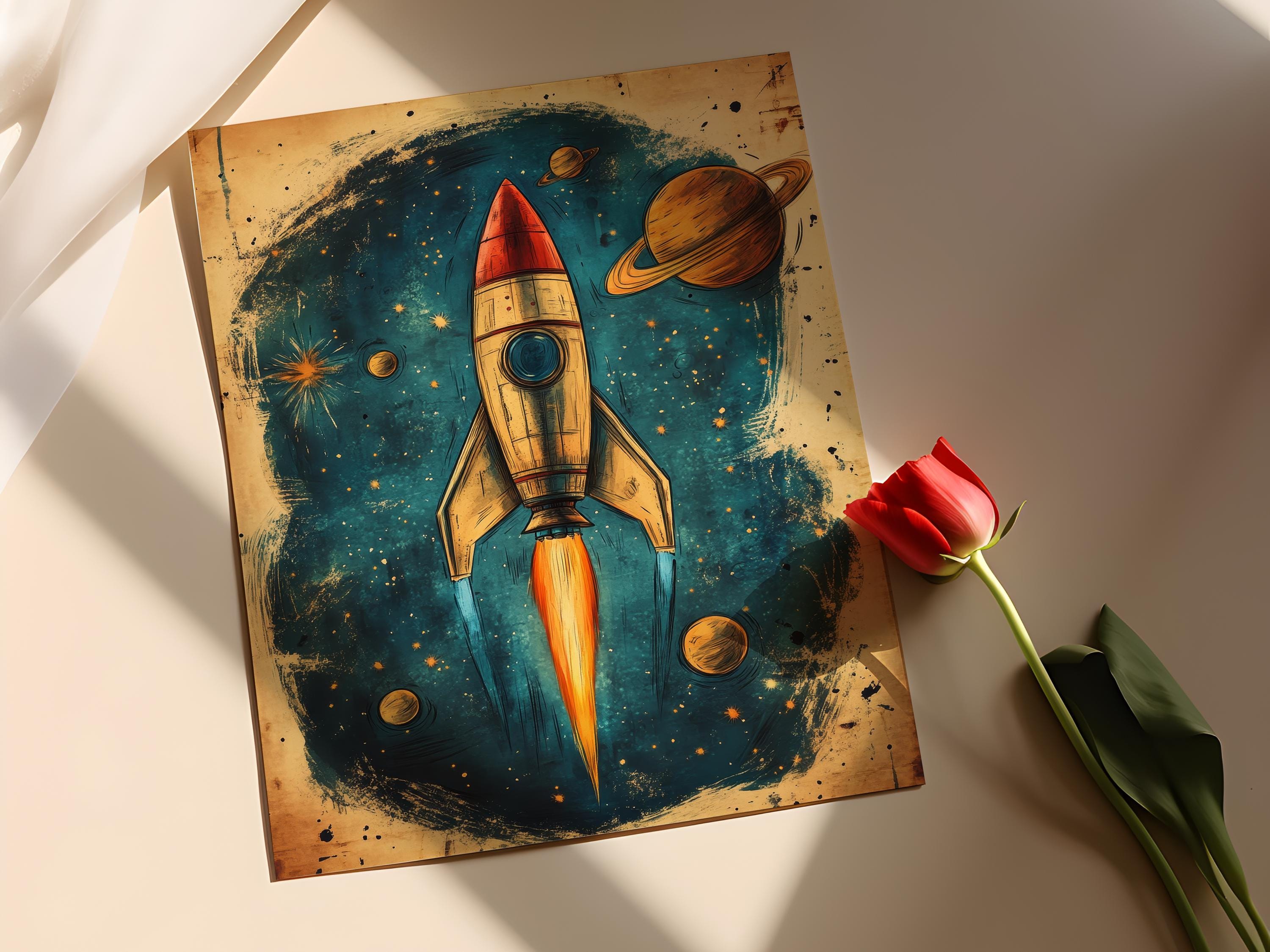 Vintage Rocket Art Print: Retro Sci-fi Space Illustration - Etsy
