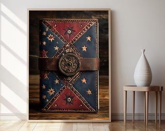Ajrakh Leather Notebook Cover Art, Indigo and Maroon Print