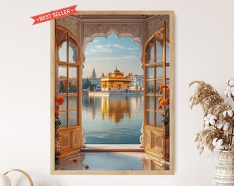 Amritsar, Punjab Kunstdruck, Goldener Tempel und Ringelblumenfenster