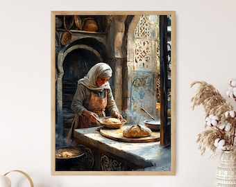 Kurdish Bread Making Art Print, Rustic Kurdistan Kitchen Decor