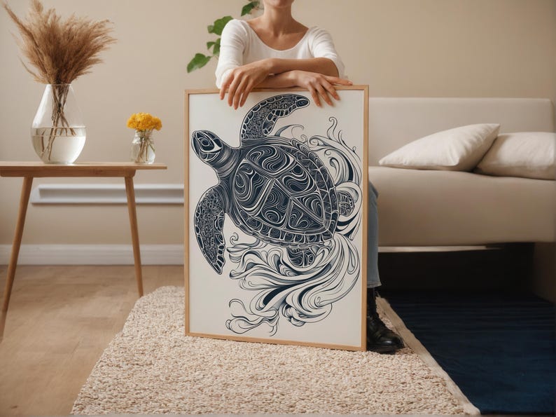 Haida Sea Turtle Art Print, Formline Style, Ocean Waves and Kelp ...