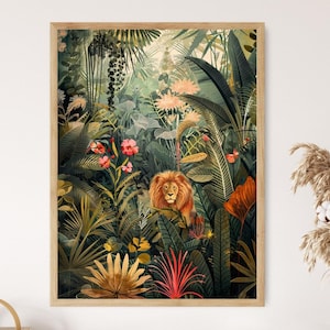 Henri Rousseau Jungle Painting, Colorful Landscape Art, Canvas Wall Decor for Home, Ideal Anniversary Gift