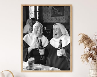 Drunken Nuns Giclée Print, Hillarious Vintage Photo, Funny Wall Poster
