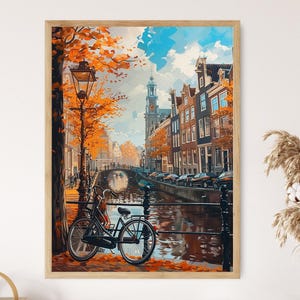 Iconic Dutch Bicycle Painting, Amsterdam Cycling Culture Art Print