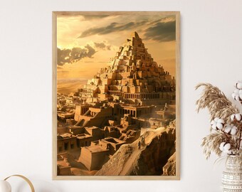 Babylonischer Ziggurat-Druck, Turmbau zu Babel, Alte Stadtansicht