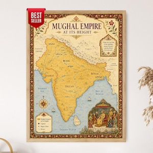 Mughal Empire at Its Height Map Poster, Historic India Wall Art, Imperial South Asia Decor