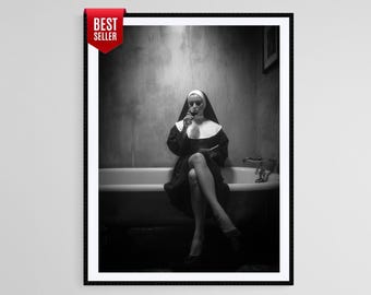 Moody Nun Art Print: Gothic Noir Photography, Femme Fatale Poster