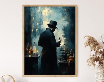 Sherlock Holmes in Underground Lab, Victorian Mystery Art Print