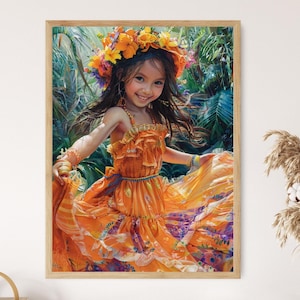Little Girl as a Filipino Folk Dancer Painting, Tinikling Tradition Illustrated in Vibrant and Joyful Art
