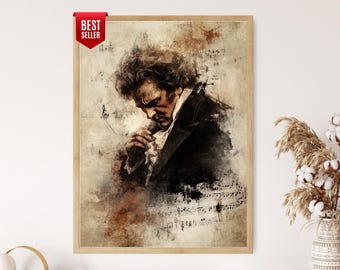 Beethoven Art Print: Classical Composer Portrait with Musical Notes