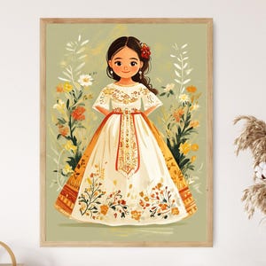 Impresión artística de niña filipina, vestido tradicional de María Clara