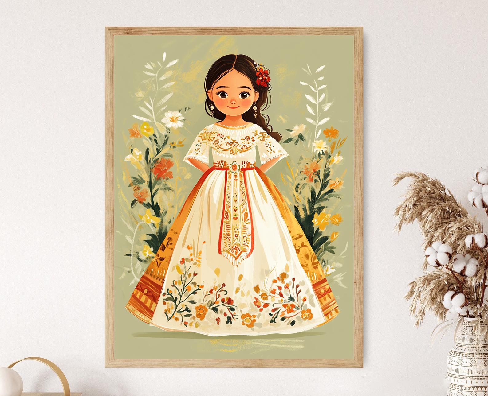 Filipino Girl Art Print, Traditional Maria Clara Dress