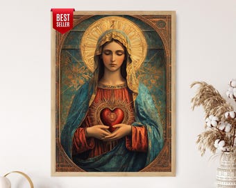 Immaculate Heart of Mary Art Print: Gold Leaf Madonna Catholic Wall Decor