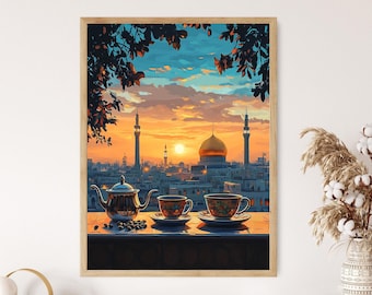 Pintura do Conjunto de Café de Najaf, Arte do Patrimônio Religioso Iraquiano, Vista da Cúpula Dourada