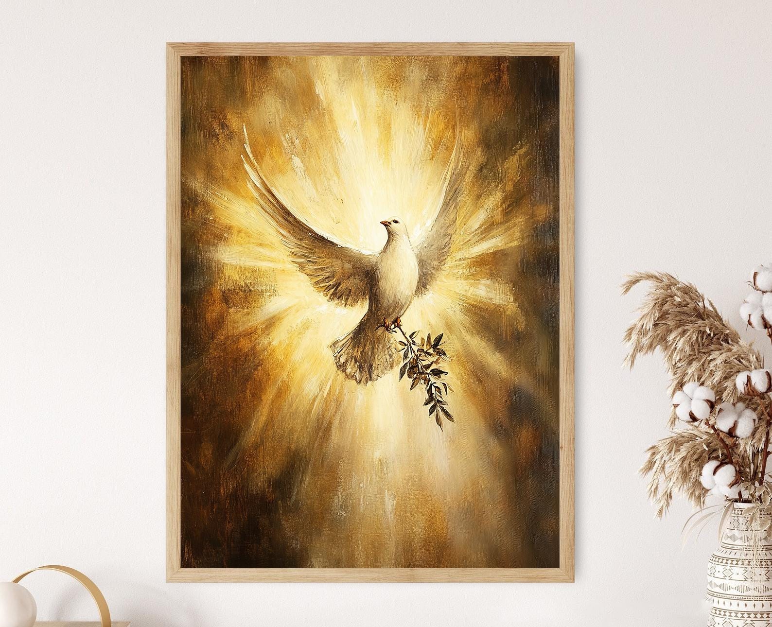 Dove with Olive Branch Art Print, Peace and Holy Spirit, Christian Symbolism