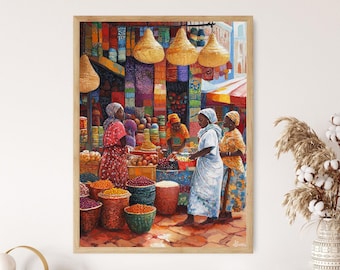 Ethiopian Marketplace Art Print, Colorful Market Scene, African Culture Wall Art