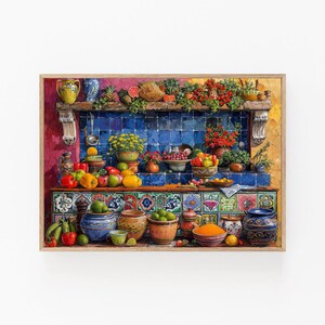 Authentic Mexican Kitchen Scene, Detailed Painting with Rich Colors image 2