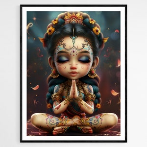 Impresión de muñeca de meditación hecha a mano - Arte de estudio calmante - Mejora del espacio de meditación - Regalo de bienestar reflexivo