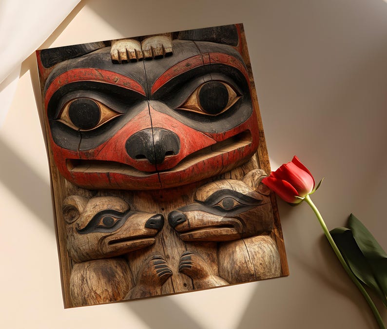 Haida Totem Pole Art Print, Bear, Wolf, Orca Symbols, Traditional ...