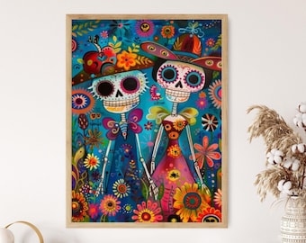 死者の日のアートプリント、鮮やかな壁飾り、メキシコの祭りのアート