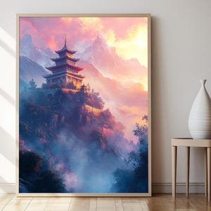 Buddhistische Stupa Kunstdruck, Dawn Serenity Scene