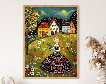 Bulgarian Naive Art Print, Folklore Artwork
