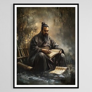 Confucius Portrait Art Print, Ancient Chinese Philosopher, Traditional Scholar Wall Decor