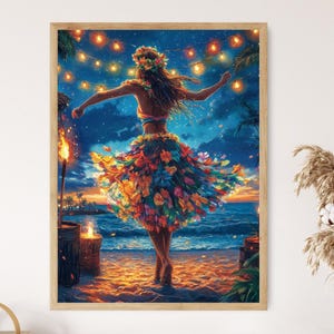 Hula Dancer Art Print, Vibrant Hawaiian Wall Decor, Tropical Home Accent, Unique Beach House Gift
