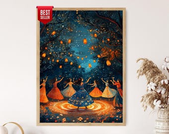 May include: A framed art print showing women dancing under lanterns at night. The artwork features a circle of light and colorful dresses. The image has a "Best Seller" tag.