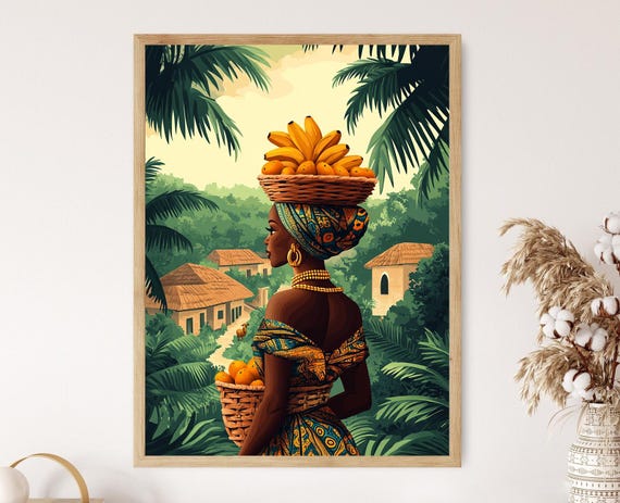 ナイジェリアの市場女性のアートプリント、伝統的なアフリカのドレス