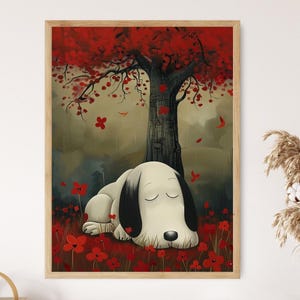 Impresión de ilustración de perrito durmiendo: adorable obra de arte de cachorro, decoración de pared perfecta para amantes de las mascotas, regalo de inauguración de la casa único