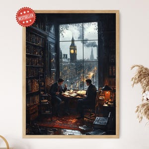 Sherlock Holmes and Dr. Watson Art Print, Classic Mystery Decor Poster