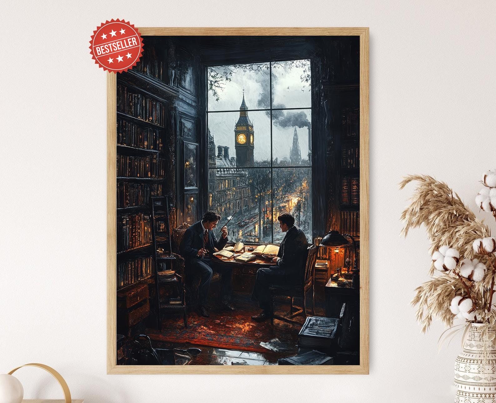 Sherlock Holmes and Dr. Watson Art Print, Classic Mystery Decor Poster